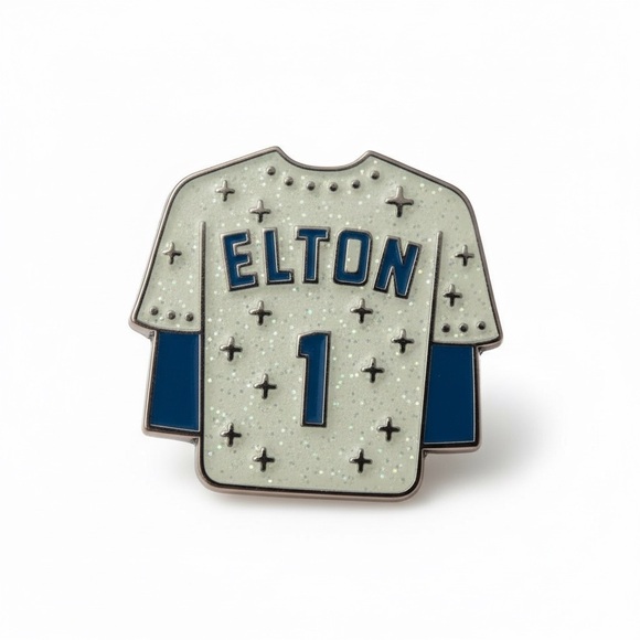 Elton John #1 Dodgers Jersey Enamel Pin Glitter White & Blue Collectible NEW - Picture 5 of 7